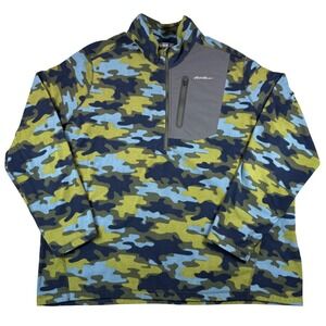 Eddie Bauer First Ascent‎ Fleece Pullover Mens T3XL Camo Hiking Blue Green Tall